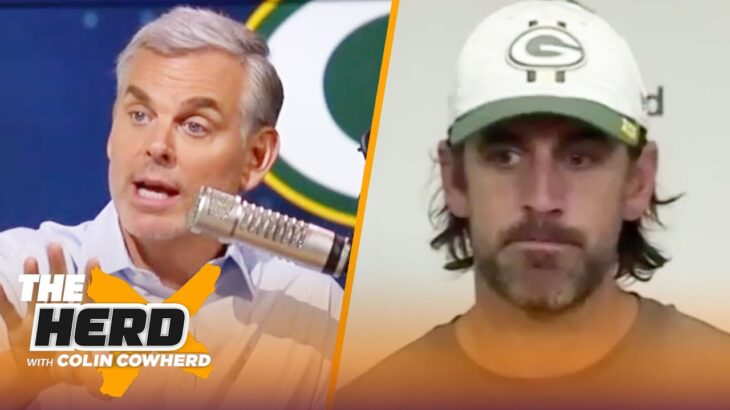 Colin reacts as Aaron Rodgers speaks to reporters after returning to training camp | NFL | THE HERD