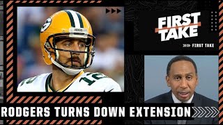 Stephen A. reacts to Aaron Rodgers turning down a 2-year extension with the Packers | First Take