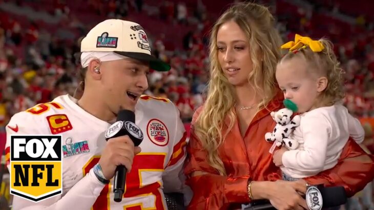 Patrick Mahomes speaks with the ‘NFL on FOX’ crew after Chiefs’ win vs. Eagles in Super Bowl LVII