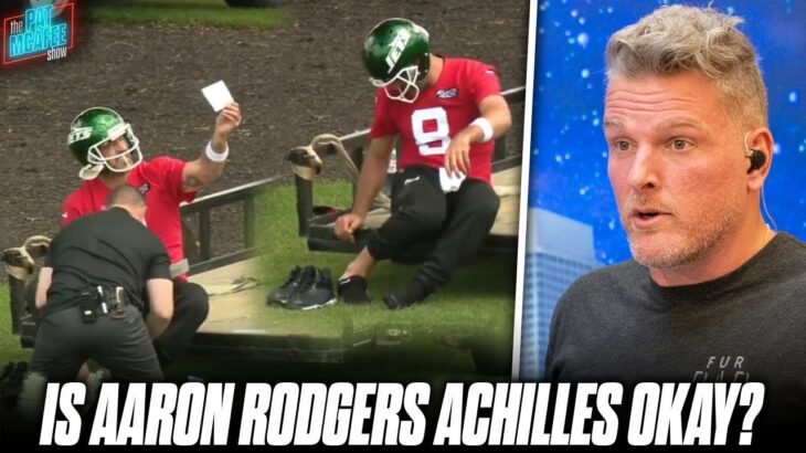 Aaron Rodgers Seen “Limping” & Checking Back Of Foot At Practice, Fans Concerned | Pat McAfee Reacts