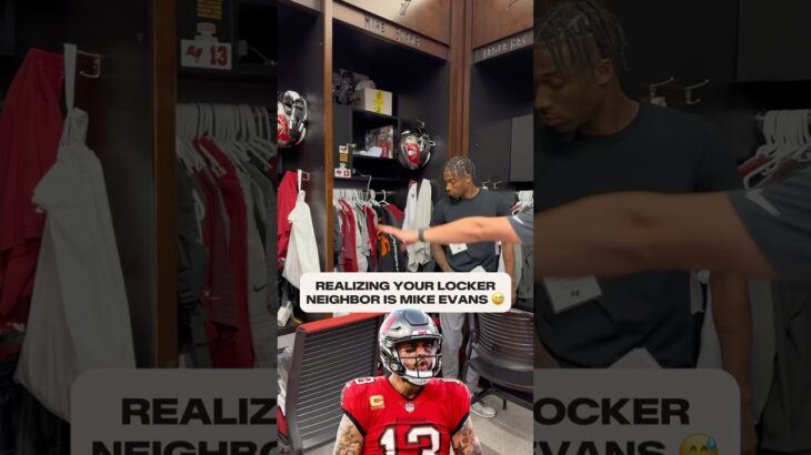 The moment Tez Johnson found out his locker is next to #MikeEvans 🤯 #buccaneers #locker #nfl #team